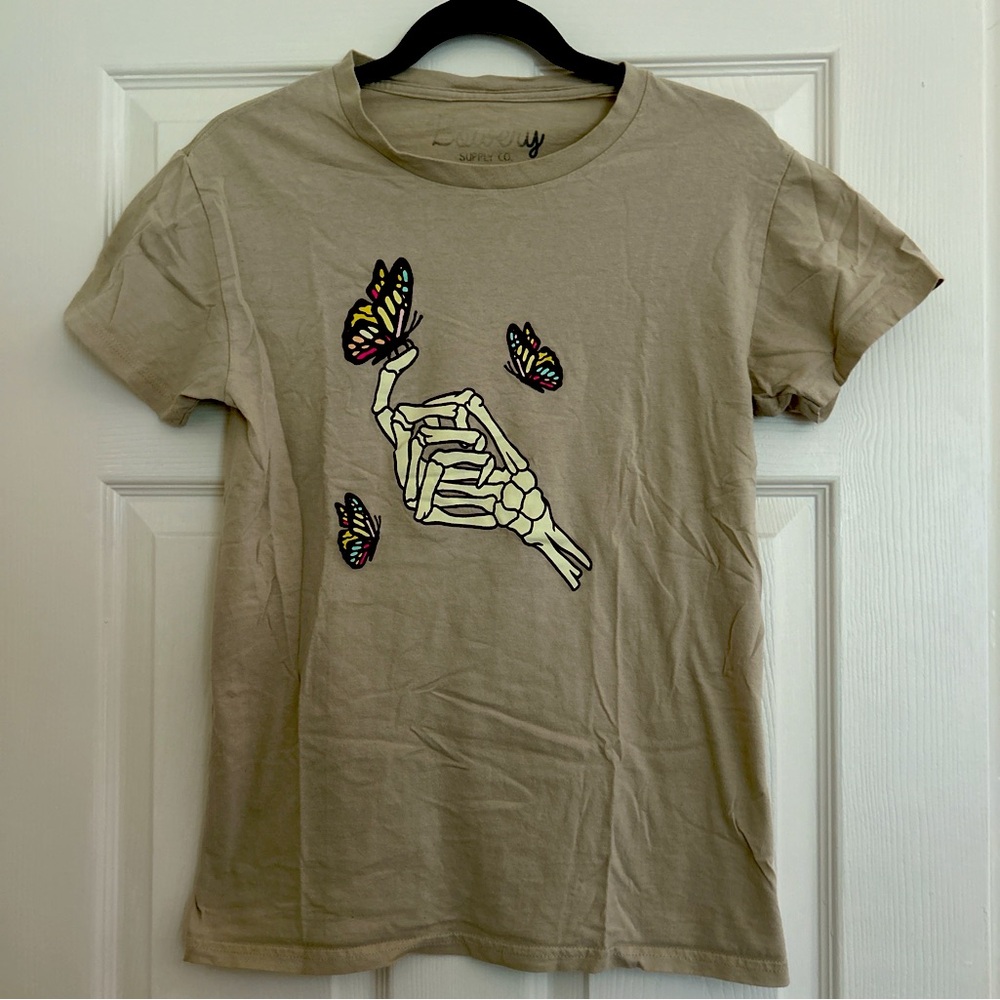 Beige skeleton graphic tee